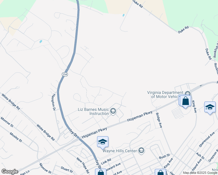 map of restaurants, bars, coffee shops, grocery stores, and more near 253 Claybrook Drive in Waynesboro