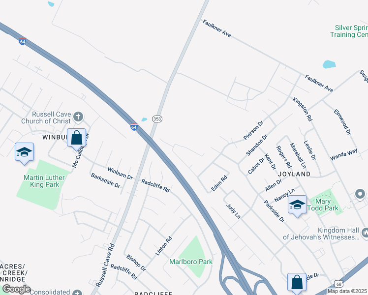 map of restaurants, bars, coffee shops, grocery stores, and more near 2020 Russell Cave Road in Lexington