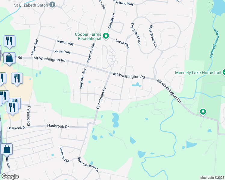 map of restaurants, bars, coffee shops, grocery stores, and more near 6008 Crossbeak Court in Louisville