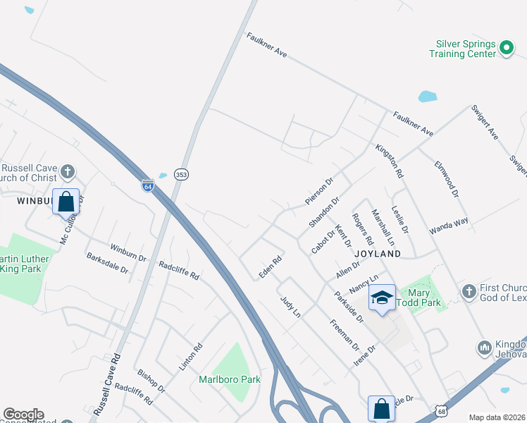 map of restaurants, bars, coffee shops, grocery stores, and more near 700 Parkside Drive in Lexington
