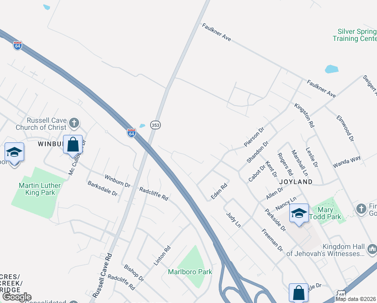map of restaurants, bars, coffee shops, grocery stores, and more near 2020 Russell Cave Road in Lexington