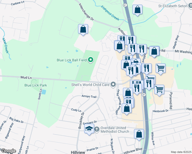 map of restaurants, bars, coffee shops, grocery stores, and more near in Louisville