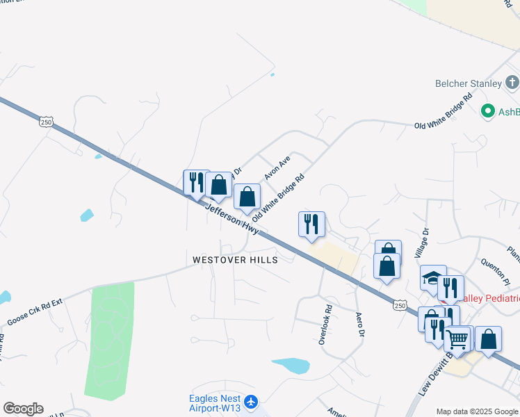 map of restaurants, bars, coffee shops, grocery stores, and more near 30 Old White Bridge Road in Waynesboro