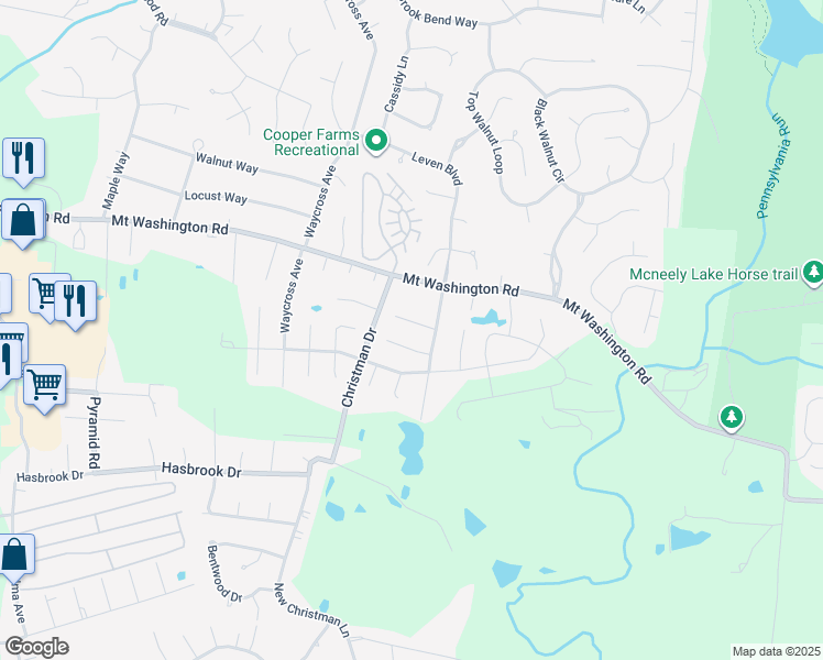 map of restaurants, bars, coffee shops, grocery stores, and more near 6008 Crossbeak Court in Louisville