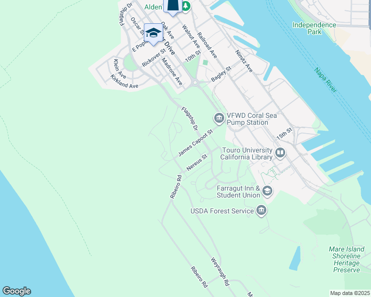 map of restaurants, bars, coffee shops, grocery stores, and more near in Vallejo