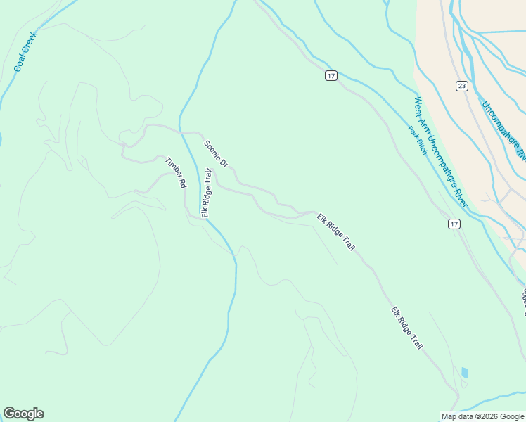 map of restaurants, bars, coffee shops, grocery stores, and more near Elk Ridge Trail in Ridgway