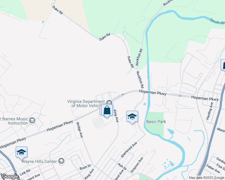 map of restaurants, bars, coffee shops, grocery stores, and more near 1001 Hopeman Parkway in Waynesboro