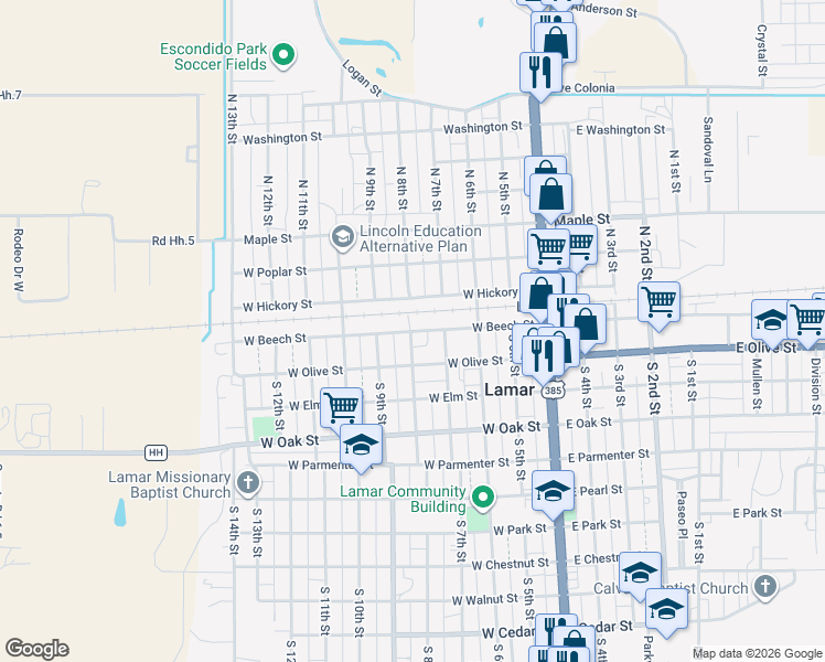 map of restaurants, bars, coffee shops, grocery stores, and more near 498 West Beech Street in Lamar