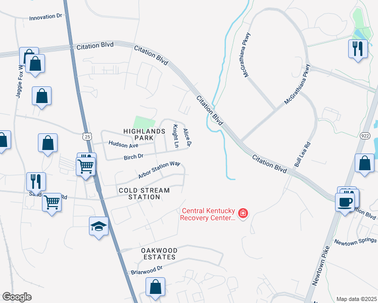 map of restaurants, bars, coffee shops, grocery stores, and more near 1955 Alice Drive in Lexington