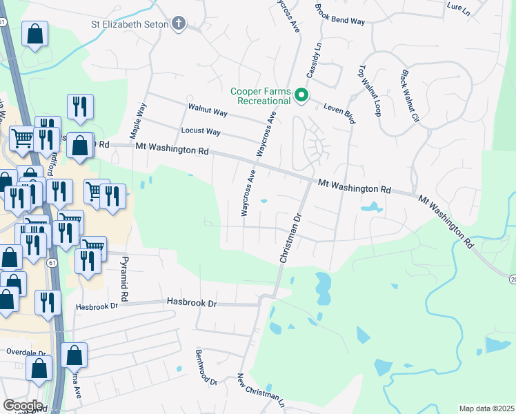 map of restaurants, bars, coffee shops, grocery stores, and more near 10900 Lanette Court in Louisville