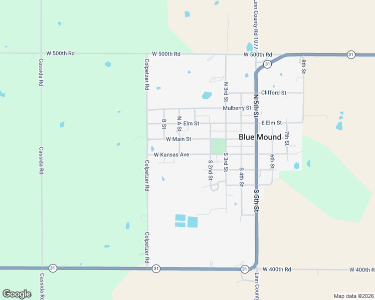 map of restaurants, bars, coffee shops, grocery stores, and more near 111 West Main Street in Blue Mound