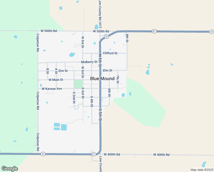 map of restaurants, bars, coffee shops, grocery stores, and more near 510 East Kansas Avenue in Blue Mound