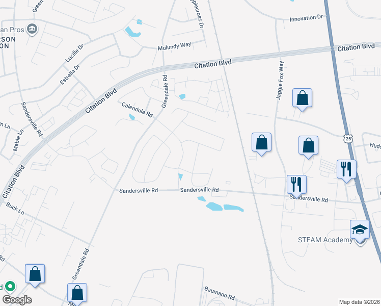 map of restaurants, bars, coffee shops, grocery stores, and more near 2405 Sandersville Road in Lexington