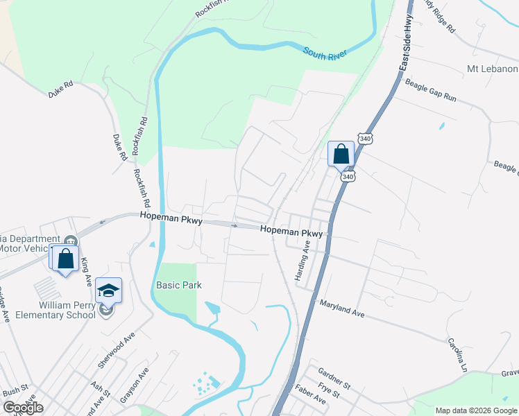 map of restaurants, bars, coffee shops, grocery stores, and more near 140 Concord Place in Waynesboro