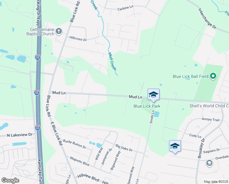 map of restaurants, bars, coffee shops, grocery stores, and more near 4001 Mud Lane in Louisville