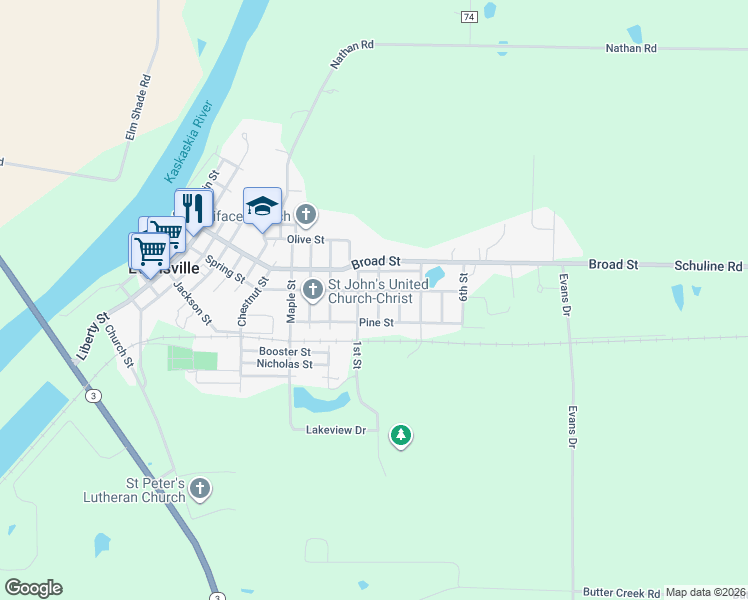 map of restaurants, bars, coffee shops, grocery stores, and more near 1302 Spring Street in Evansville