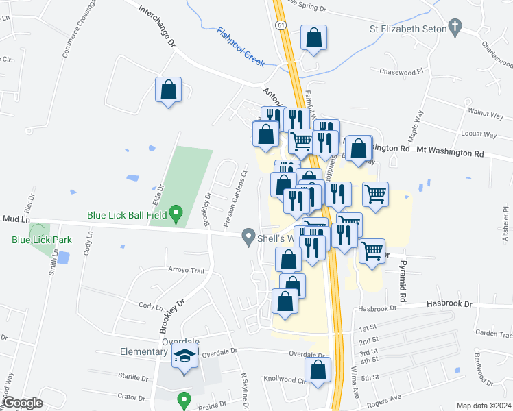 map of restaurants, bars, coffee shops, grocery stores, and more near 10900 Southgate Manor Drive in Louisville