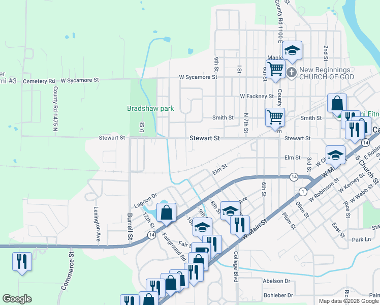 map of restaurants, bars, coffee shops, grocery stores, and more near 700-798 Beck St in Carmi