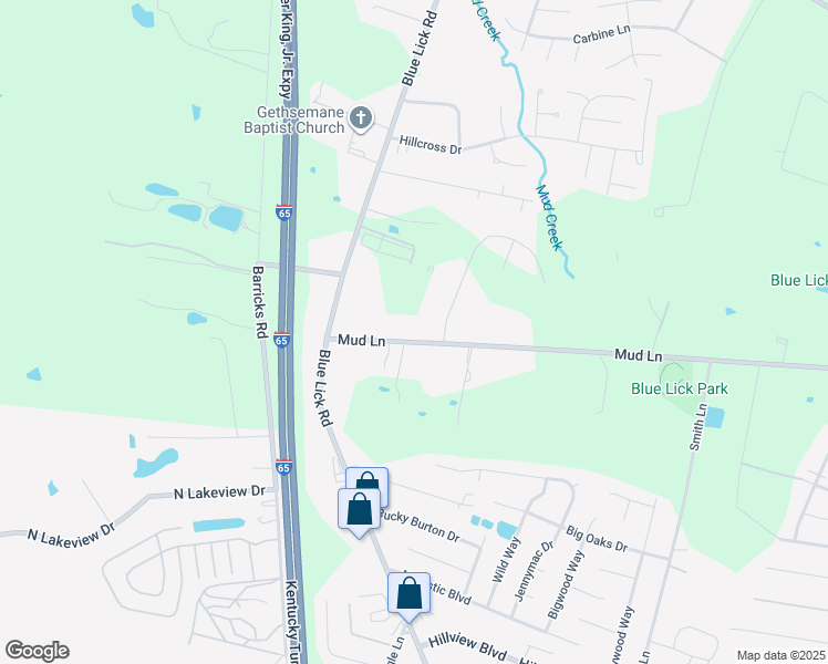 map of restaurants, bars, coffee shops, grocery stores, and more near 3607 Mud Lane in Louisville