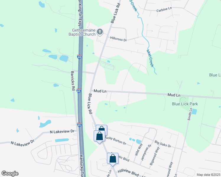 map of restaurants, bars, coffee shops, grocery stores, and more near 3607 Mud Lane in Louisville