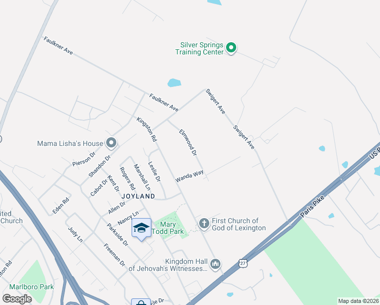 map of restaurants, bars, coffee shops, grocery stores, and more near 232 Elmwood Drive in Lexington