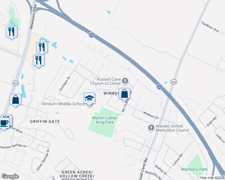 map of restaurants, bars, coffee shops, grocery stores, and more near in Lexington