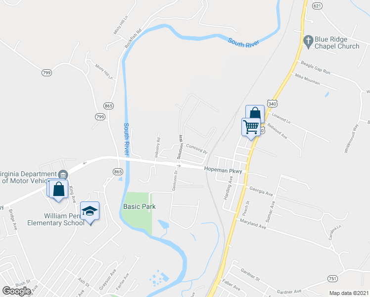 map of restaurants, bars, coffee shops, grocery stores, and more near 140 Concord Place in Waynesboro