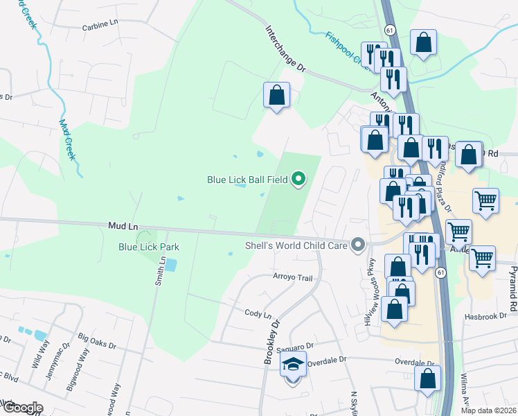 map of restaurants, bars, coffee shops, grocery stores, and more near 11020 Elda Drive in Louisville