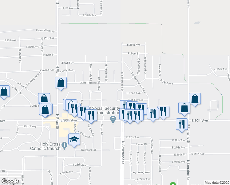 map of restaurants, bars, coffee shops, grocery stores, and more near 3127 Belmont Street in Hutchinson