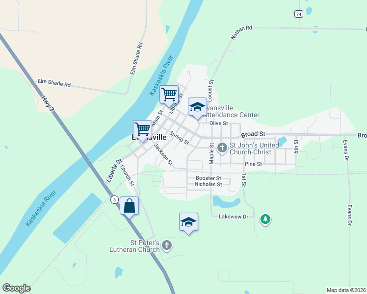 map of restaurants, bars, coffee shops, grocery stores, and more near 501 Walnut Street in Evansville