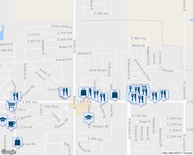 map of restaurants, bars, coffee shops, grocery stores, and more near 32 Tomahawk Road in Hutchinson