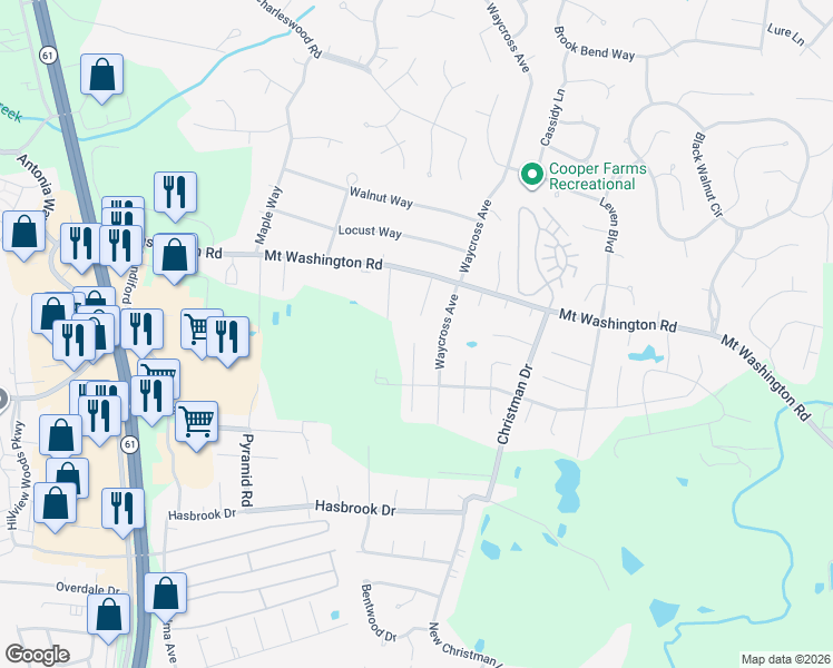 map of restaurants, bars, coffee shops, grocery stores, and more near 10902 Waycross Avenue in Louisville