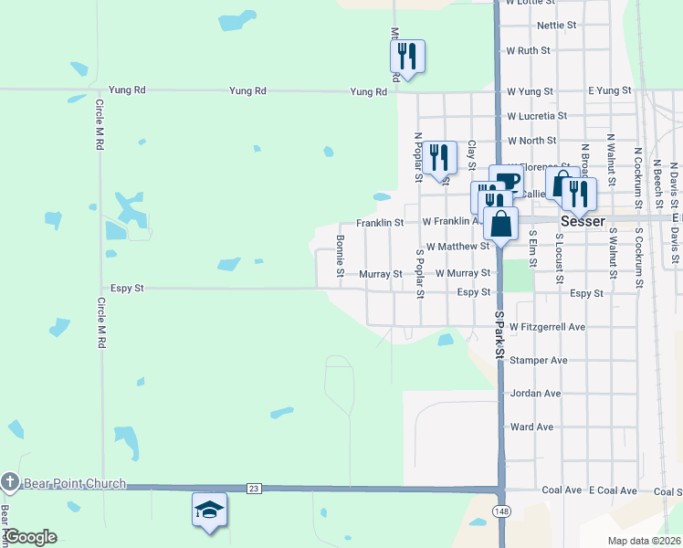 map of restaurants, bars, coffee shops, grocery stores, and more near 4984 Murray Street in Sesser