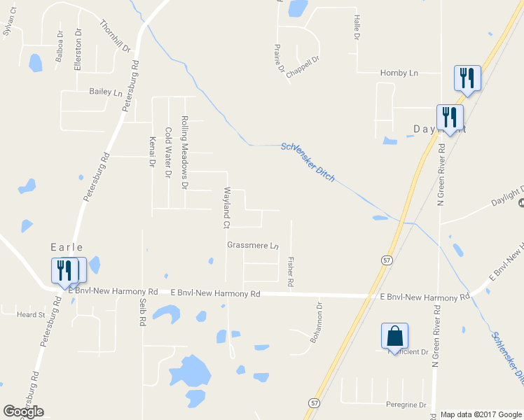 map of restaurants, bars, coffee shops, grocery stores, and more near 3802 Canyon Rock Court in Evansville