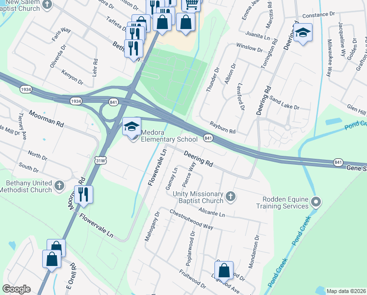 map of restaurants, bars, coffee shops, grocery stores, and more near 11611 Deering Road in Louisville