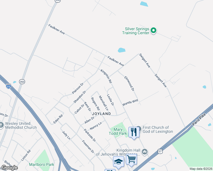 map of restaurants, bars, coffee shops, grocery stores, and more near 669 Leslie Court in Lexington