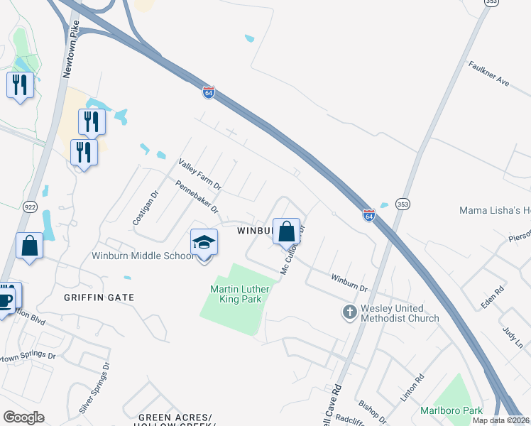 map of restaurants, bars, coffee shops, grocery stores, and more near in Lexington