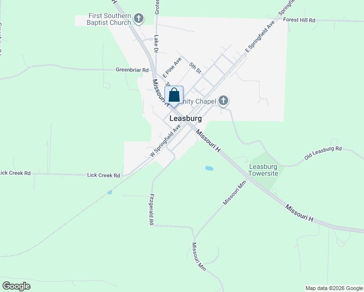 map of restaurants, bars, coffee shops, grocery stores, and more near 20 West Blue Bird Lane in Leasburg