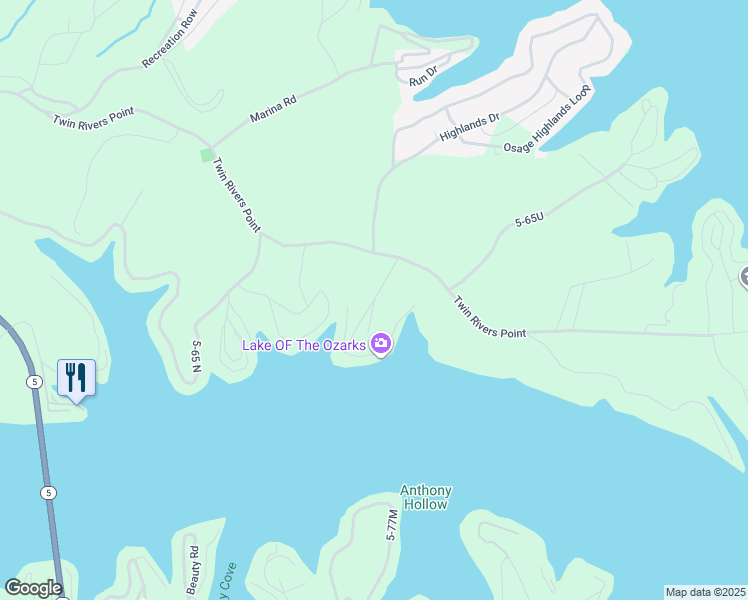 map of restaurants, bars, coffee shops, grocery stores, and more near 223 Hidden Road in Camdenton