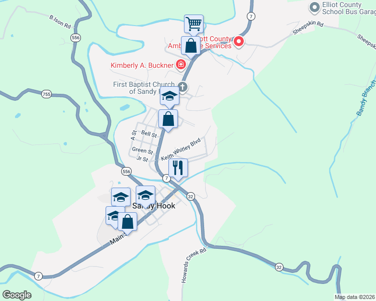 map of restaurants, bars, coffee shops, grocery stores, and more near 81 Keith Whitley Boulevard in Sandy Hook
