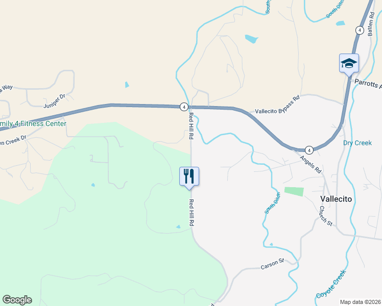map of restaurants, bars, coffee shops, grocery stores, and more near 4077 Red Hill Road in Vallecito