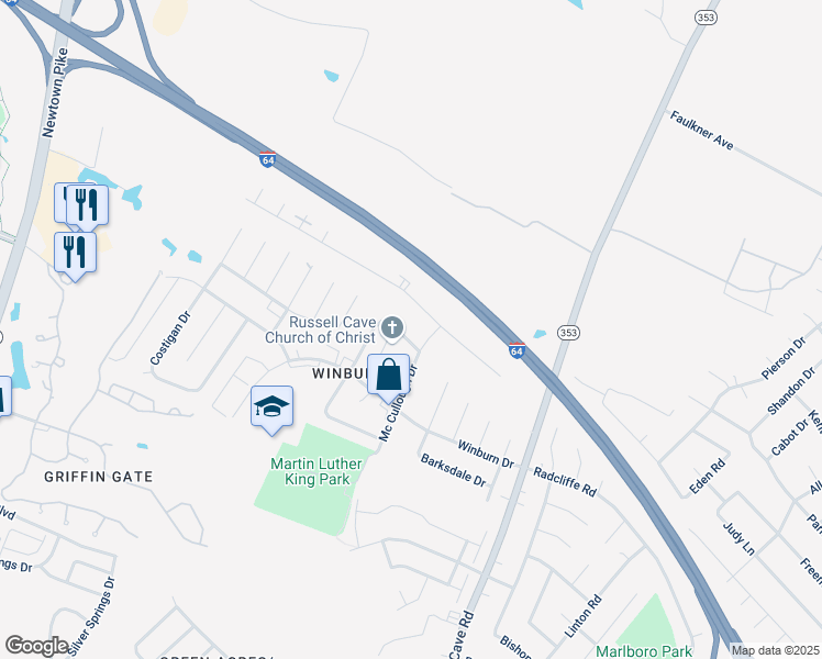 map of restaurants, bars, coffee shops, grocery stores, and more near 1873 Gerald Drive in Lexington