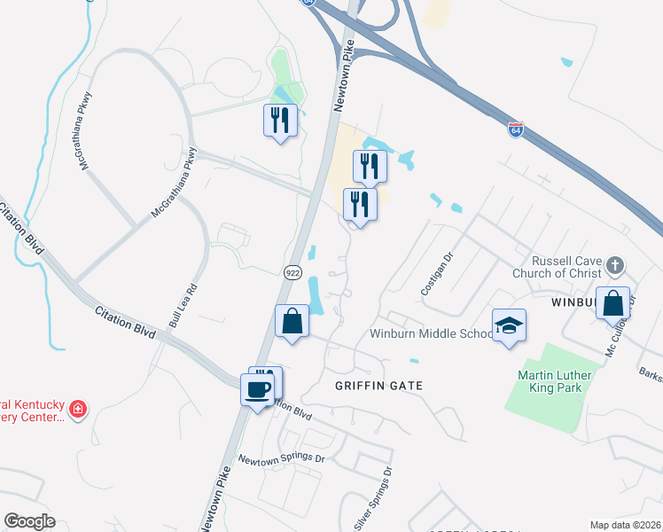 map of restaurants, bars, coffee shops, grocery stores, and more near 1711 Wood Duck Court in Lexington