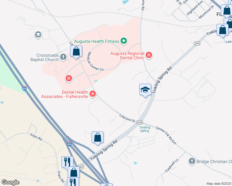 map of restaurants, bars, coffee shops, grocery stores, and more near 71 Midway Lane in Fishersville
