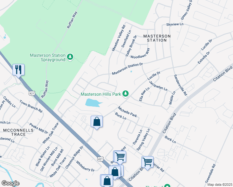 map of restaurants, bars, coffee shops, grocery stores, and more near 2792 Gateway Park Lane in Lexington