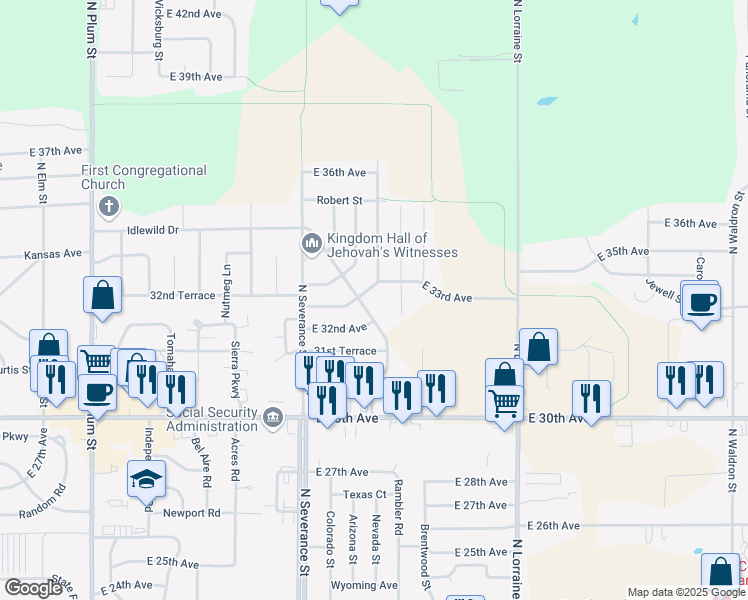 map of restaurants, bars, coffee shops, grocery stores, and more near 3200 Garden Grove Parkway in Hutchinson