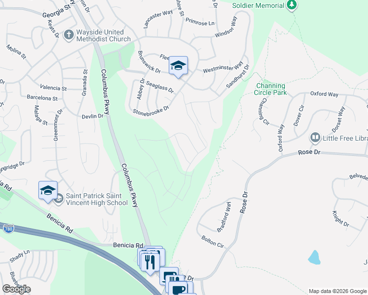 map of restaurants, bars, coffee shops, grocery stores, and more near 8707 Aquamarine Drive in Vallejo