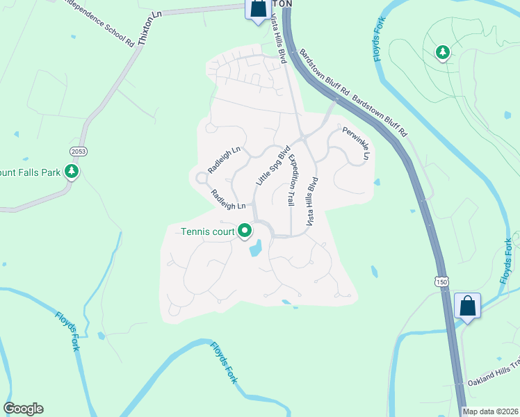 map of restaurants, bars, coffee shops, grocery stores, and more near 11125 Little Spring Boulevard in Louisville