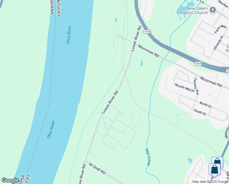 map of restaurants, bars, coffee shops, grocery stores, and more near 11510 Lower River Road in Louisville