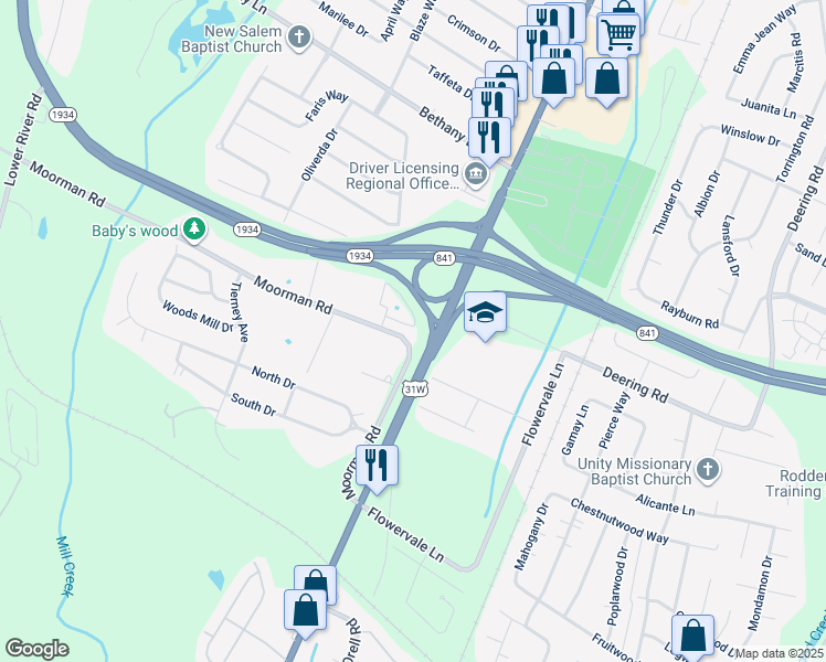 map of restaurants, bars, coffee shops, grocery stores, and more near 11315 Breeze Circle in Louisville